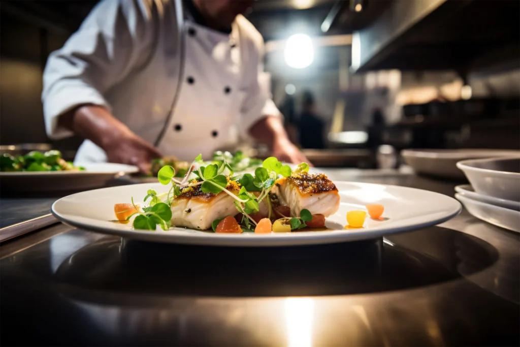chef preparing a meal in kitchen