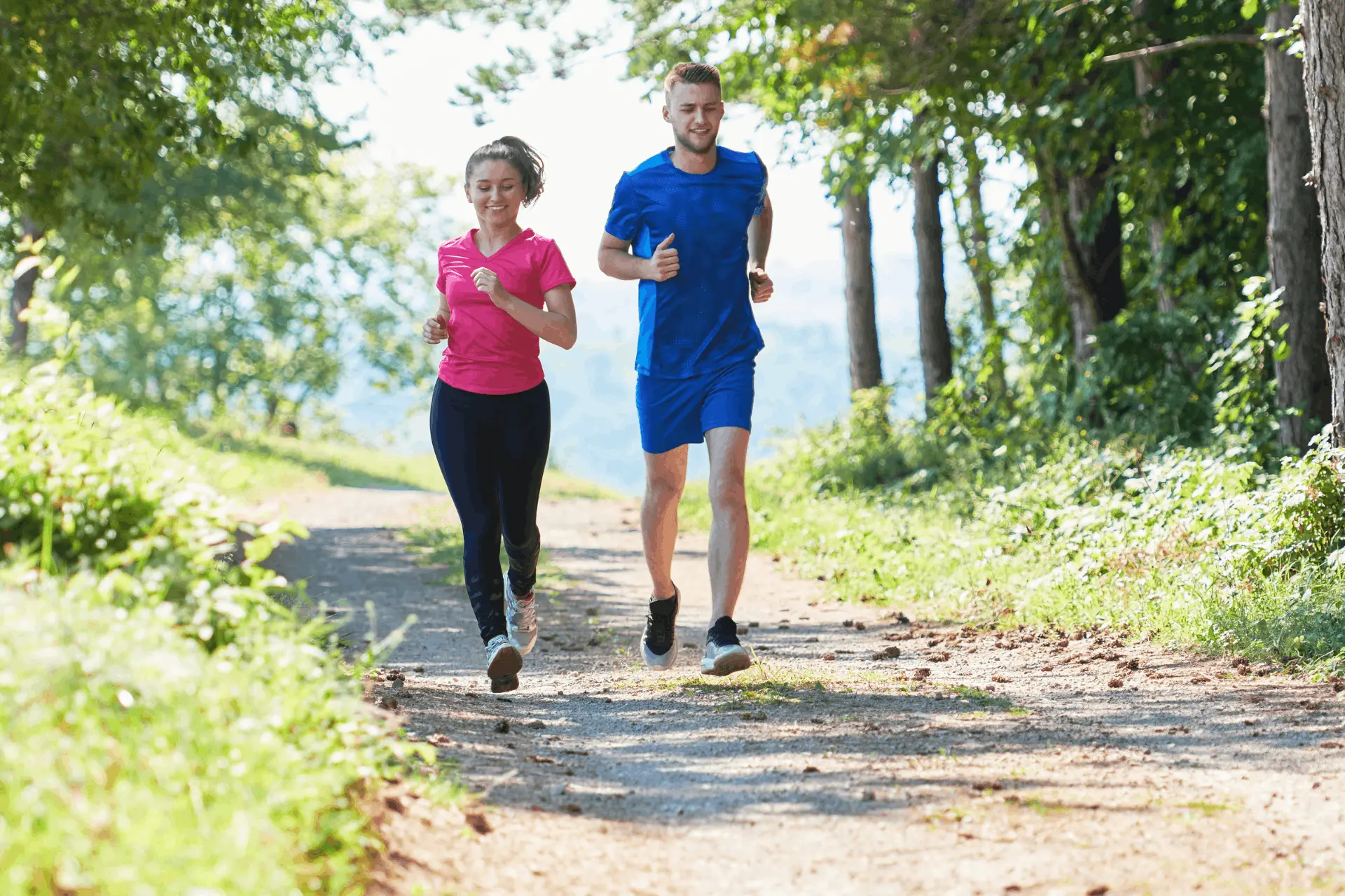 a couple enjoying activites in Istria and jogging in the forest near Motovun
